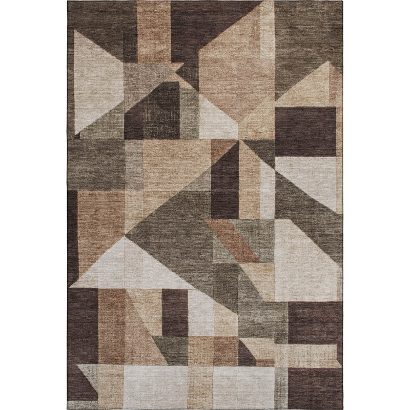 Tapis géométrique Premium lavable à la machine AMF2366 Mayfield, Brun, 10 pi x 14 pi