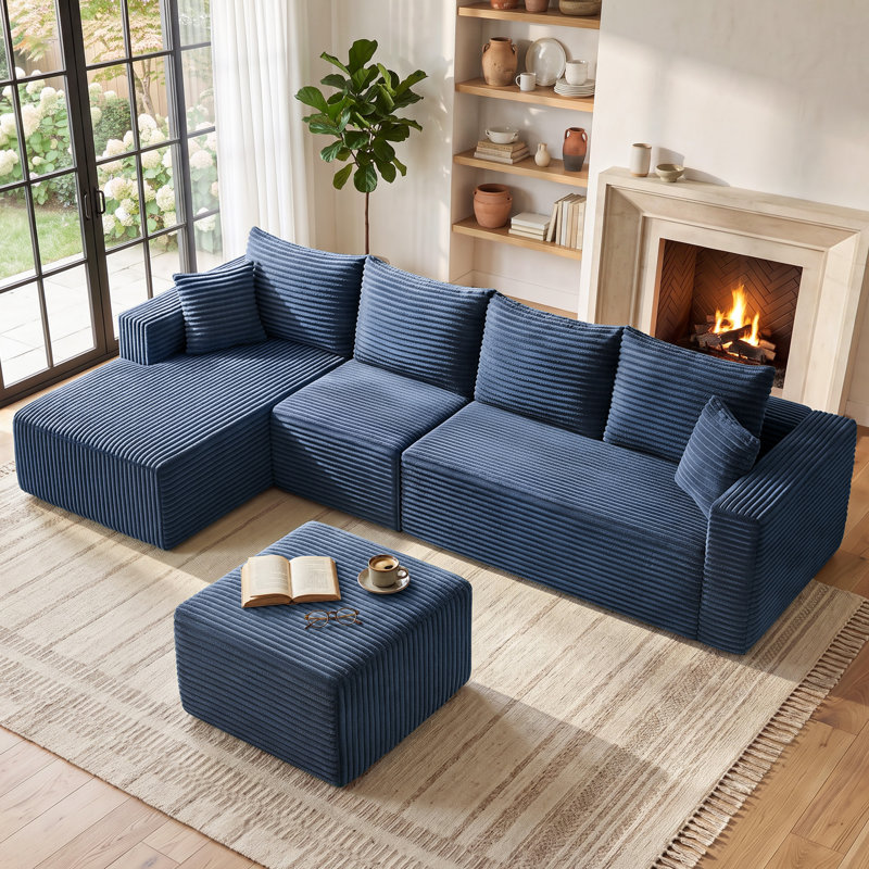 Canapé modulaire en L Boneless, Blue Corduroy, Left Hand Facing