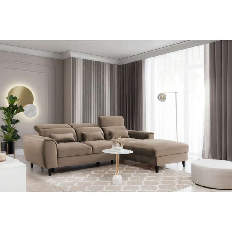 Canapé-lit modulaire avec rangement Foble - Beige, Beige, Orienté vers le côté droit