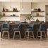 27.1" Swivel Bar Stools Set of 4, Polyester Upholstered Seat on Solid Wood Frame