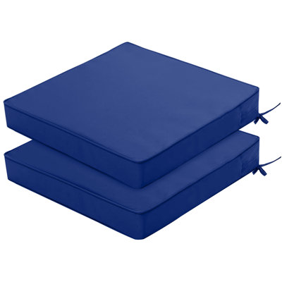 Ensemble de 2 coussins de chaise d'extérieur bleu royal, 20 x 20 x 4 pouces, imperméable, résistant aux rayons UV et housse avec attaches