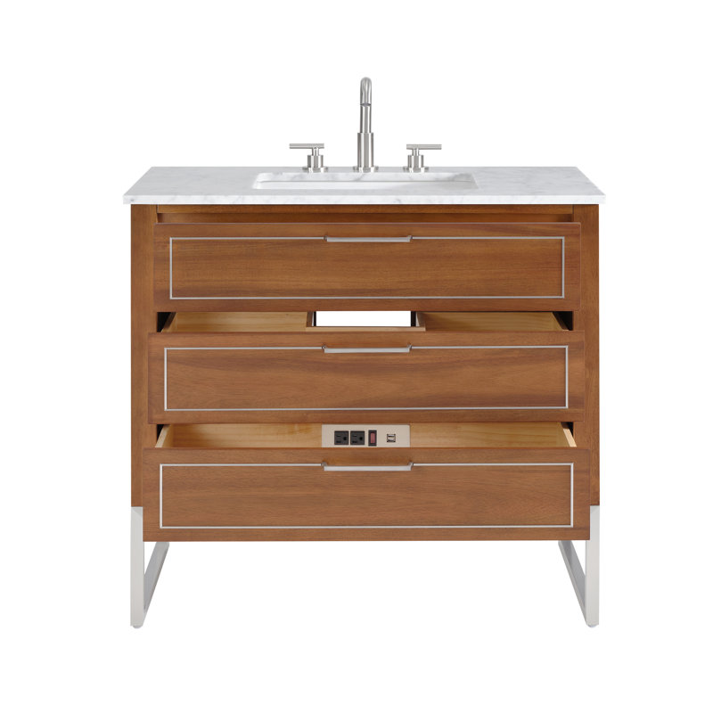 Markham 36'' W Single Vanity, Walnut, Carrara Marble, Brushed Nickel