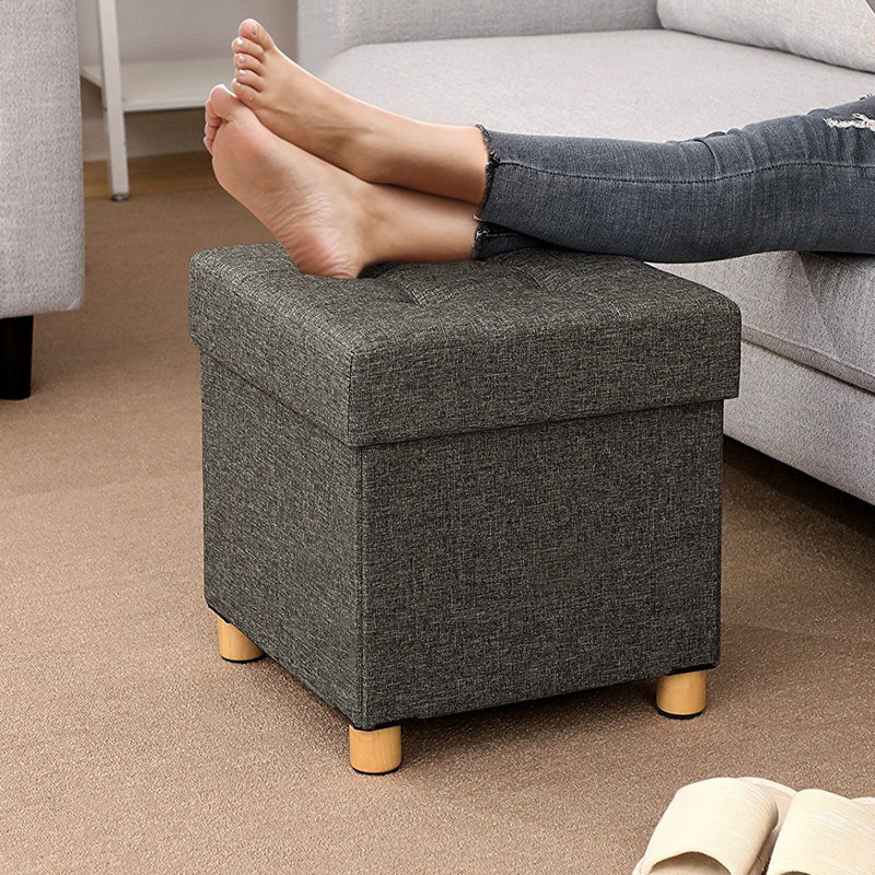 Amandine 38cm Wide Square Solid Colour Ottoman with Storage, Dark Grey