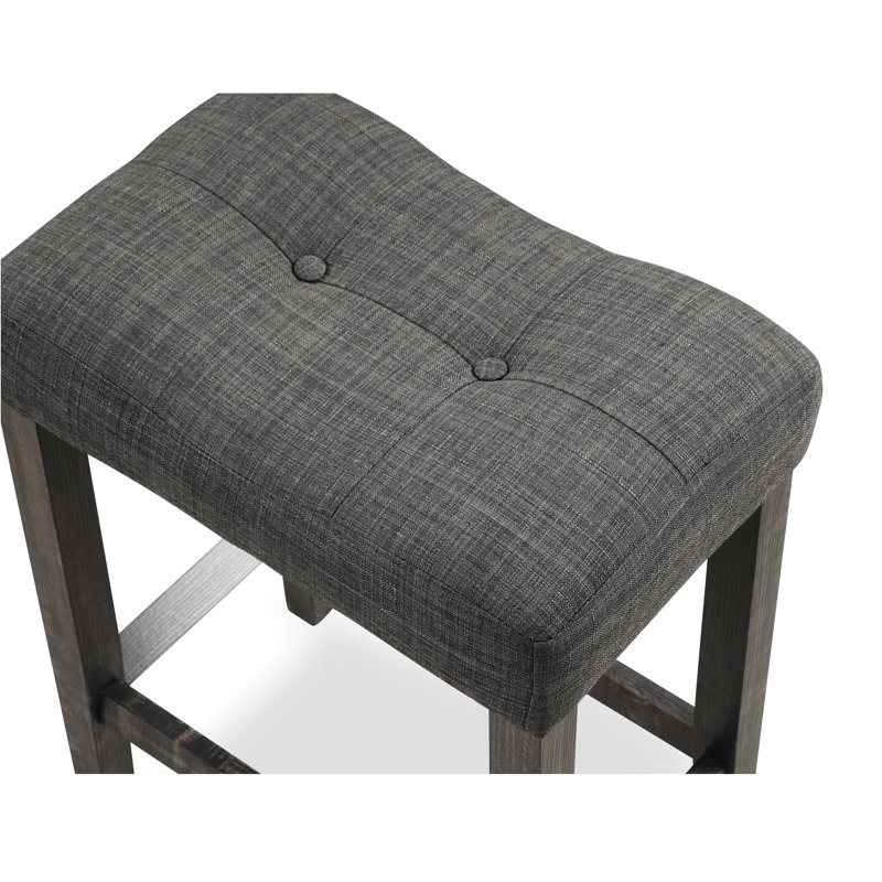 Paire de tabourets à hauteur de comptoir, bouton gris avec siège confortable et rembourrage de repose-pieds, repose-pieds rembourrés en mousse de bois massif, structure