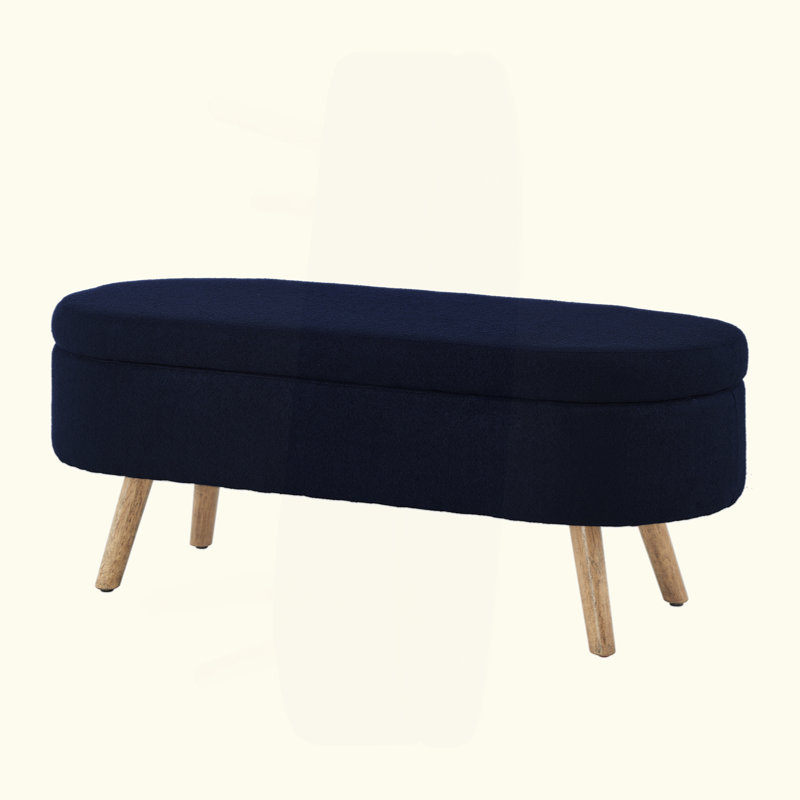 Luxury Oval Boucle Storage Ottoman Bench With Wood Legs 350Lb Weight Capacity & Safety Hinge, For Living Room, Bedroom Entryway