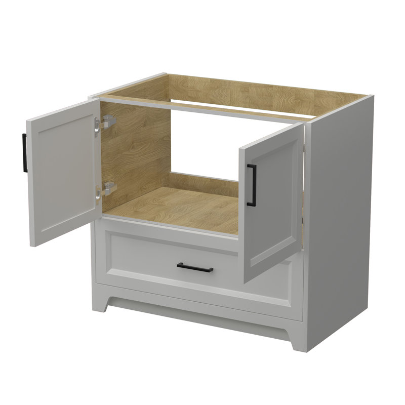 Base de meuble-lavabo simple 36 po en bois massif, Gris