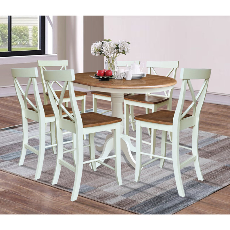 Caladin Extendable Solid Wood Dining Set, Hickory/Shell, 7