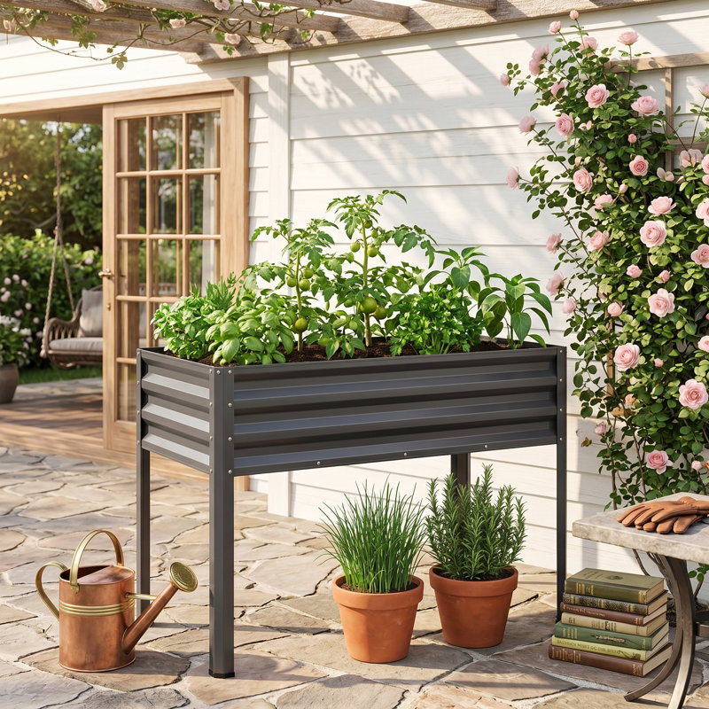 2-Pack Electro-Coating Rust-Proof Metal Raised Garden Bed Set, Sturdy Elevated Support Legs & Pre-Drilled Drainage Holes, Weather-Resistant Anti-Corrosion Design
