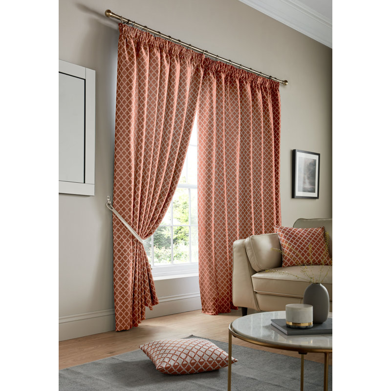 Dareece Cotswold Pencil Pleat Lined Curtains, Width 116 x Drop 137 cm, Orange