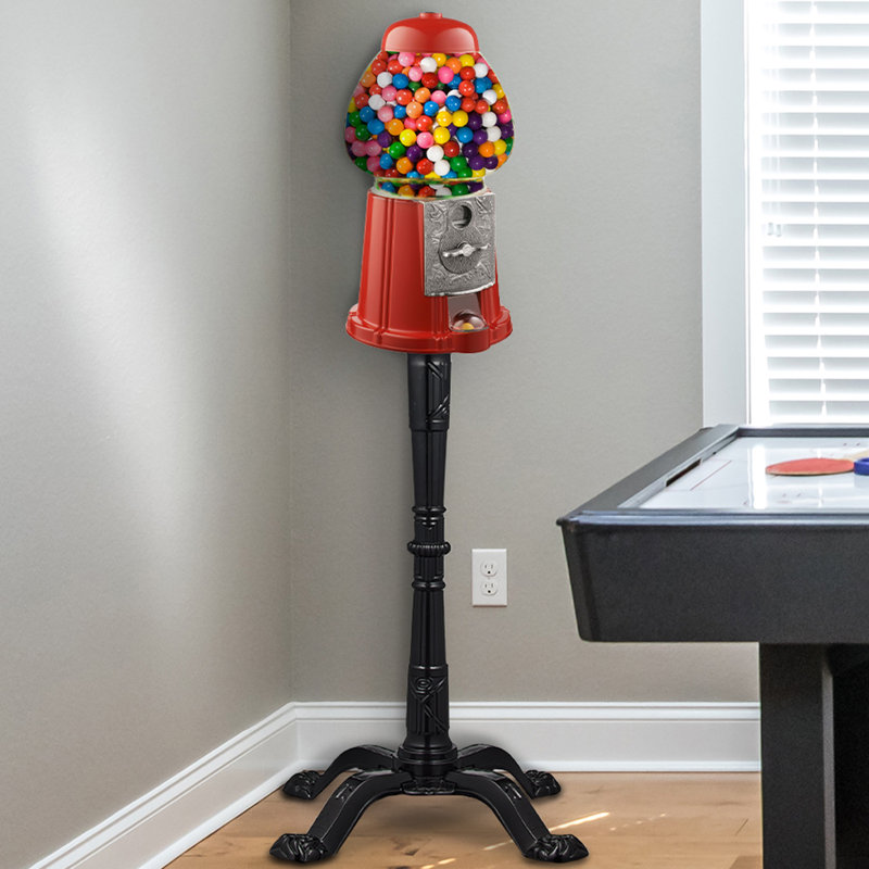 15'' Bubble Gum Machine with Stand - Vintage Style Gum Ball Machine - Style Candy Dispenser Vending Machine with Glass Globe and Metal Base, Red