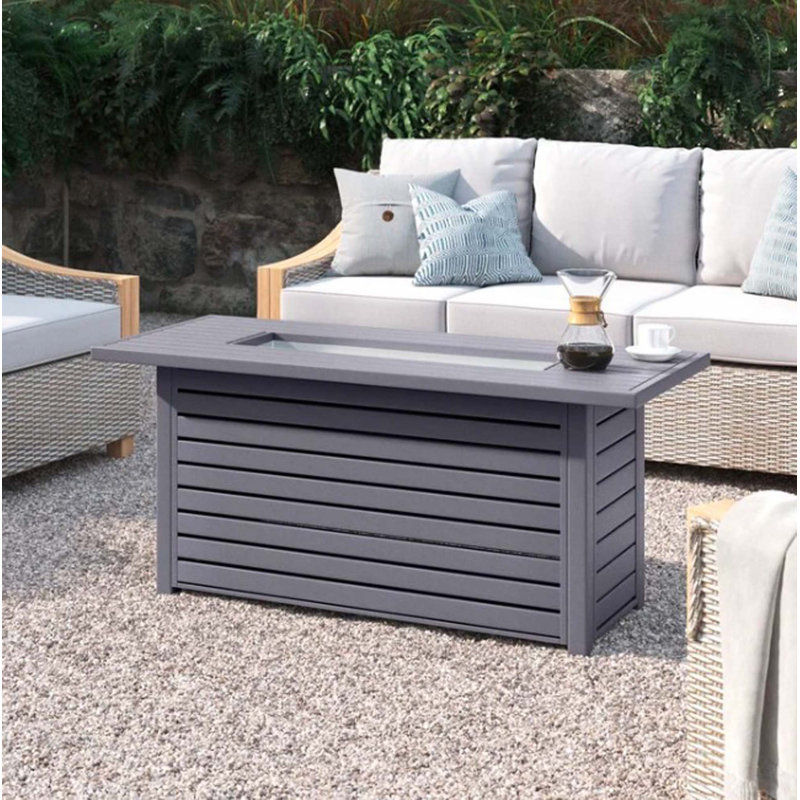 Steel Propane/Natural Gas Outdoor Fire Pit Table With Lid, Gray, 25" H x 20" W x 42" D