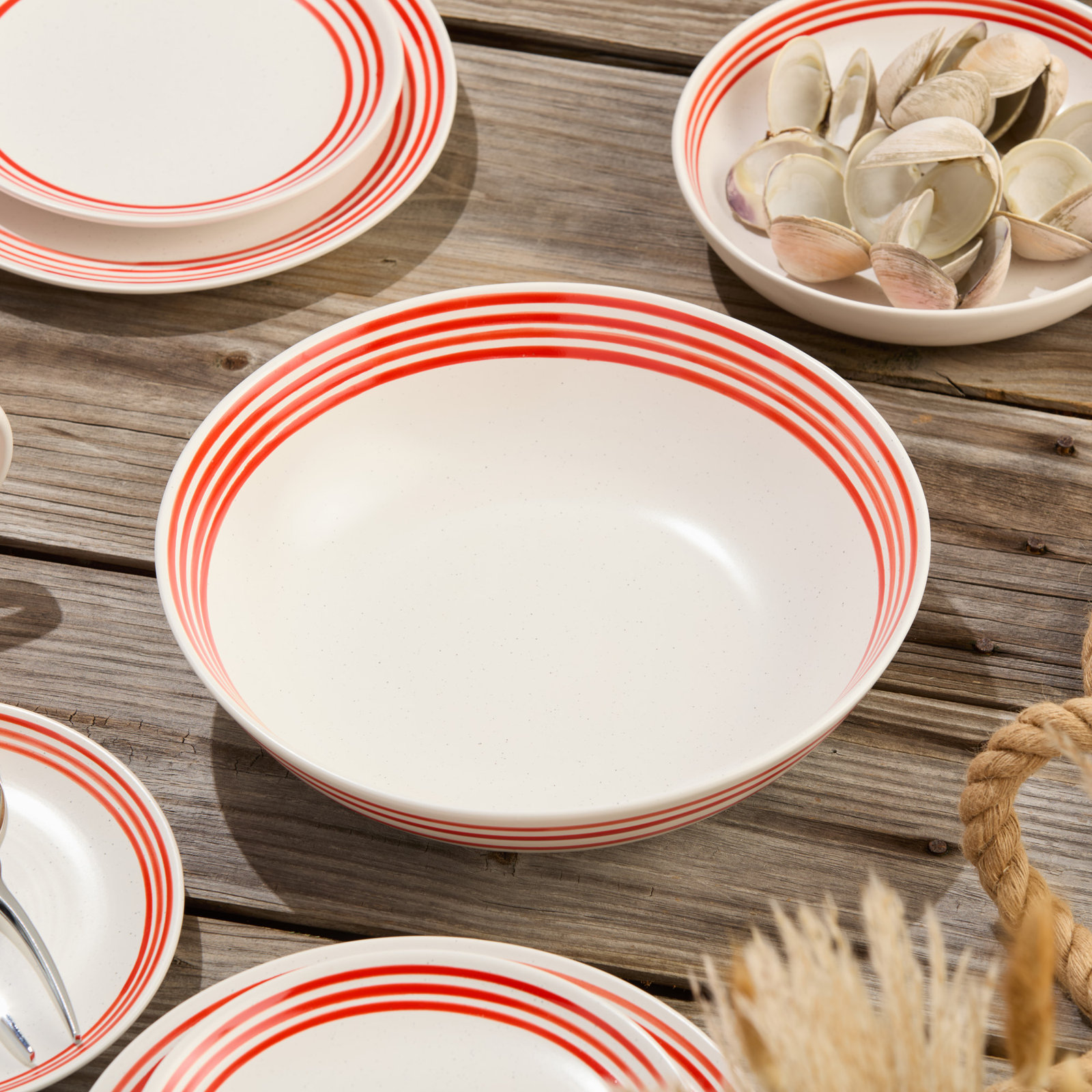 Dockside Red Stoneware Serving Bowl - Large 12.5-Inch Diameter, 112 oz Capacity - Stylish & Durable for Everyday Dining, Serving Salads, Pasta, Snacks, or fresh fruit.