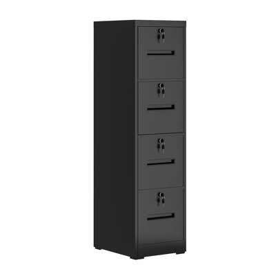 Vertical Black 4 Drawer Filing Cabinet For Home Office Storage, Locks , Smooth Fully Extended Sliding, Adjustable Rails, Fits Multiple Paper Sizes, Steel Material Metal Or Office, High - Strength