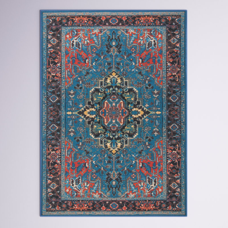 Tapis oriental bleu / rouge Chenoweth, Rectangle 5 pi 5 po x 7 pi 7 po