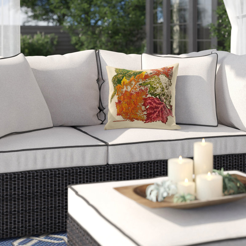 Floral Outdoor Reversible Throw Pillow, Off White