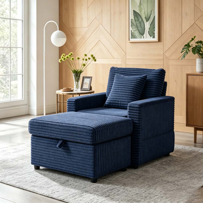 Fauteuil d'appoint confortable en velours côtelé, Bleu