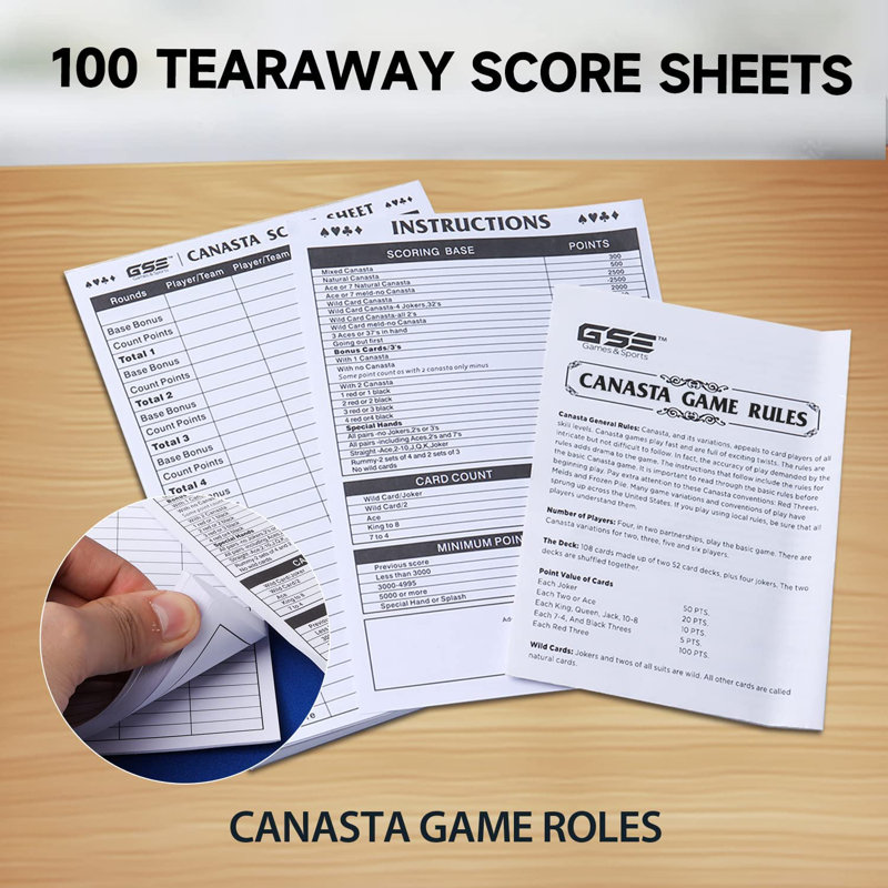 Paquet de 100 tablettes de pointage Canasta de 7 po x 5 po GSE, feuille de pointage Canasta