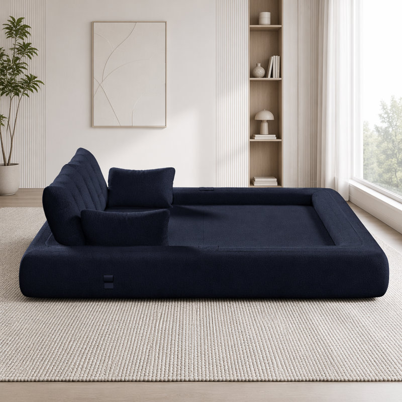 78.7" Multi-Functional Foldable Sofa Bed, Dark Blue