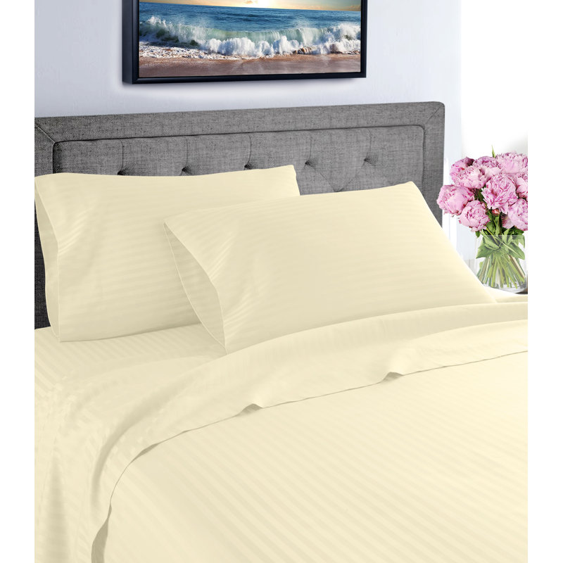 Egyptian Cotton Sateen Striped Sheet Set, Ivory, King