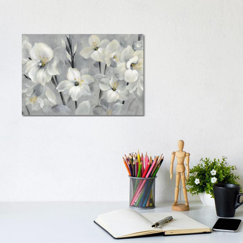 Flowers on Grey 1 Piece Wrapped Canvas Painting, 20.32 cm H x 30.48 cm W