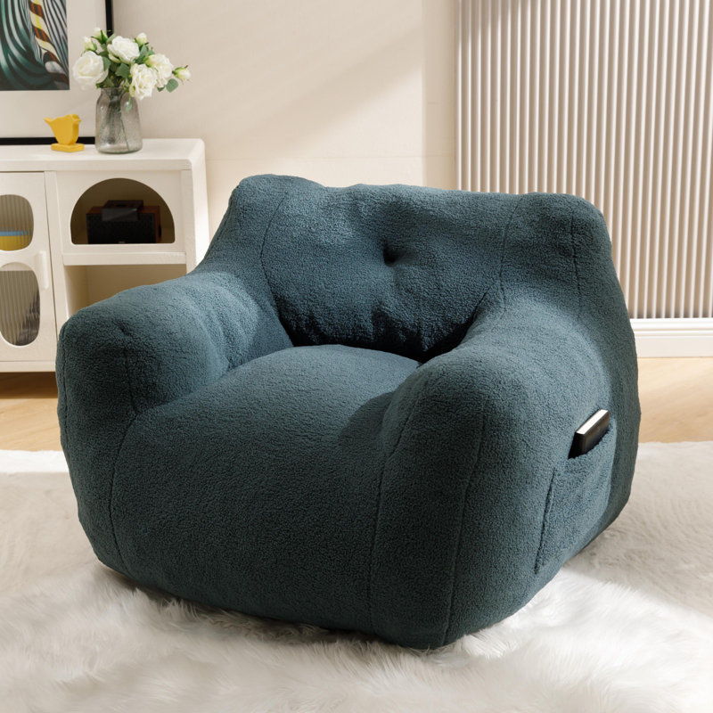 Compression New Teddy Fabric Adult Bean Bag Chair, Dark Green Teddy