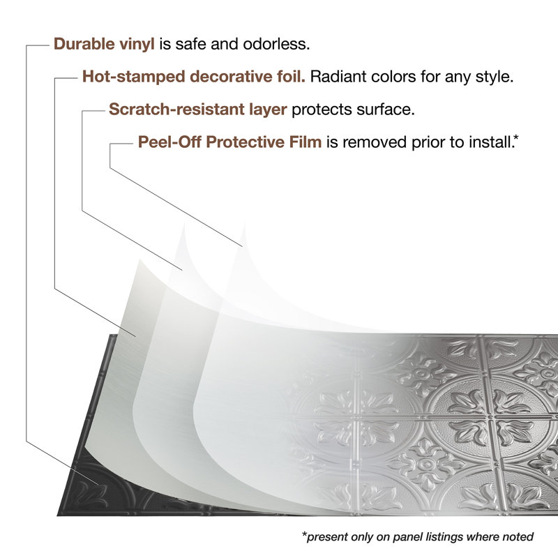 Panneau de plafond décoratif en vinyle 4 pi x 4 pi FASÄDE, Aluminium brossé