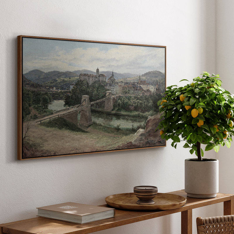 Paysage rétro - CDL, H 27 po x l 41 po x P 2 po, Walnut Floater Framed Canvas