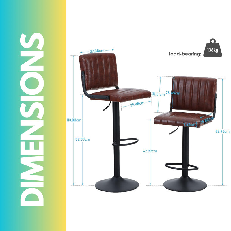 Basharat Vegan Leather Swivel Adjustable Height Stool, Kitchen Chair, Counter Stools