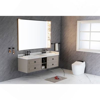 L'armoire de meuble-lavabo mural convient aux lavabos doubles et aux armoires seulement (comptoir et lavabos non inclus)
