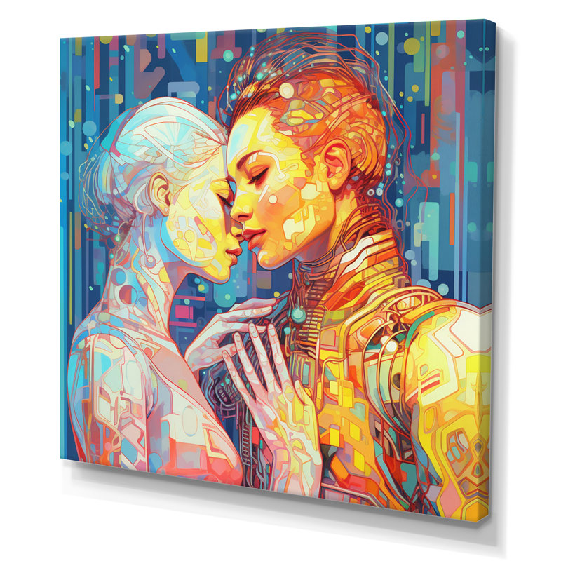 " Retro Robot Couple In Love ", 24" H x 24" W x 1" D, Wrapped Canvas