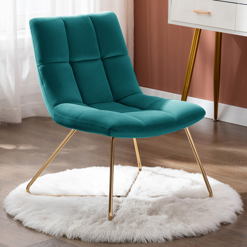Scheidt 57.15 cm Wide Mid-Century Modern Velvet Lounge Chair with Gold Legs, Atrovirens