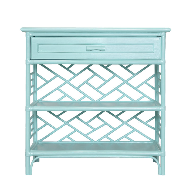 Chippendale End Table with Storage, Turquoise