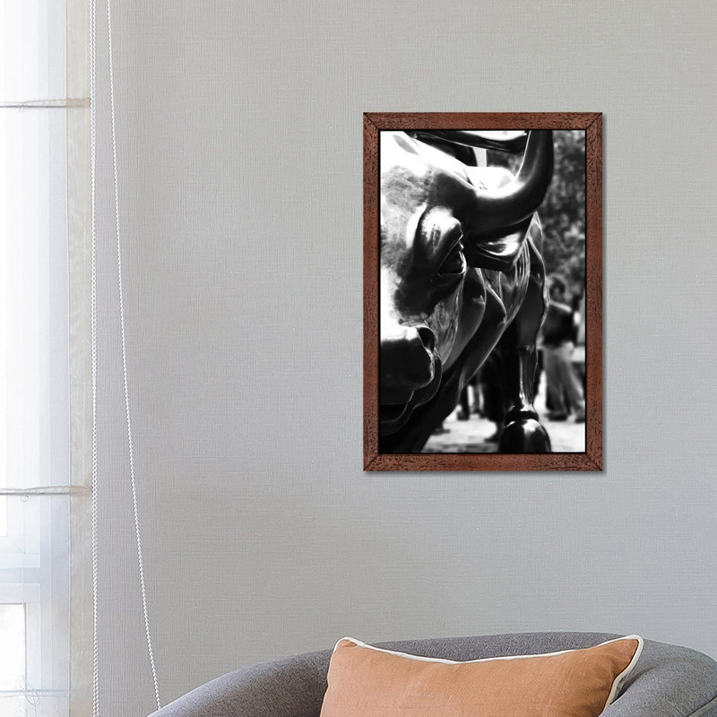 Wall Street Bull Close-up - Print on Canvas, Brown Floater Framed, 101.6 cm H x 66.04 cm W