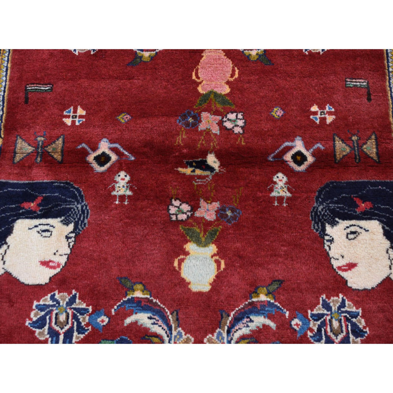 Tapis rouge en laine 3 pi x 4 pi 9 po Unia One-of-a-Kind Unia