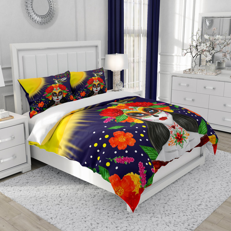  Ensemble de housse de couette Dia De Muertos, Housse de couette grand + 2 taies décoratives