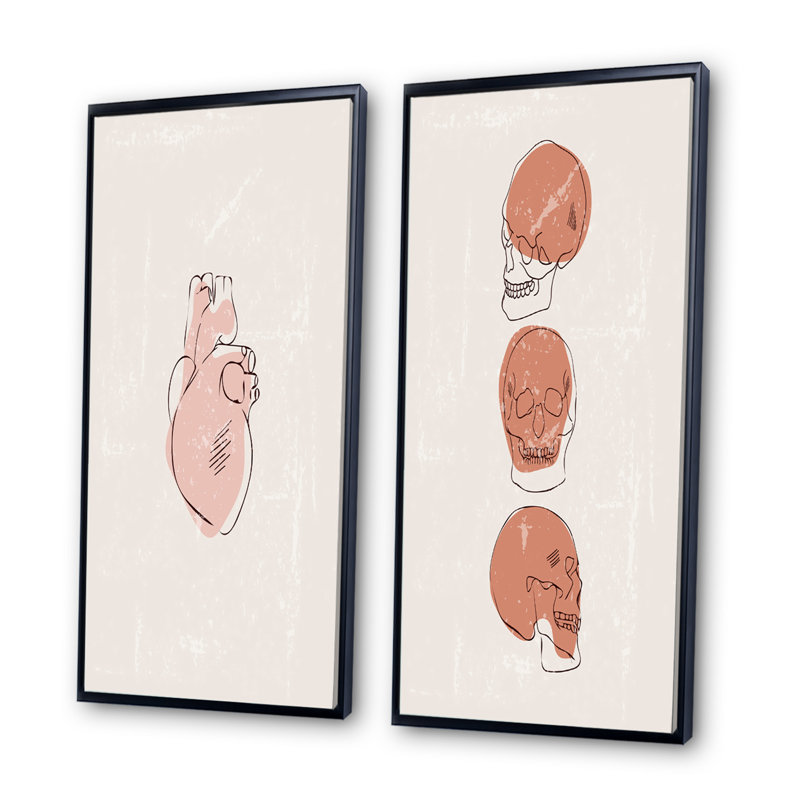 «Humain rétro Anatomie I», ensemble de 2 peintures, H 40 po x l 40 po x P 1,5 po, Toile encadrée noire