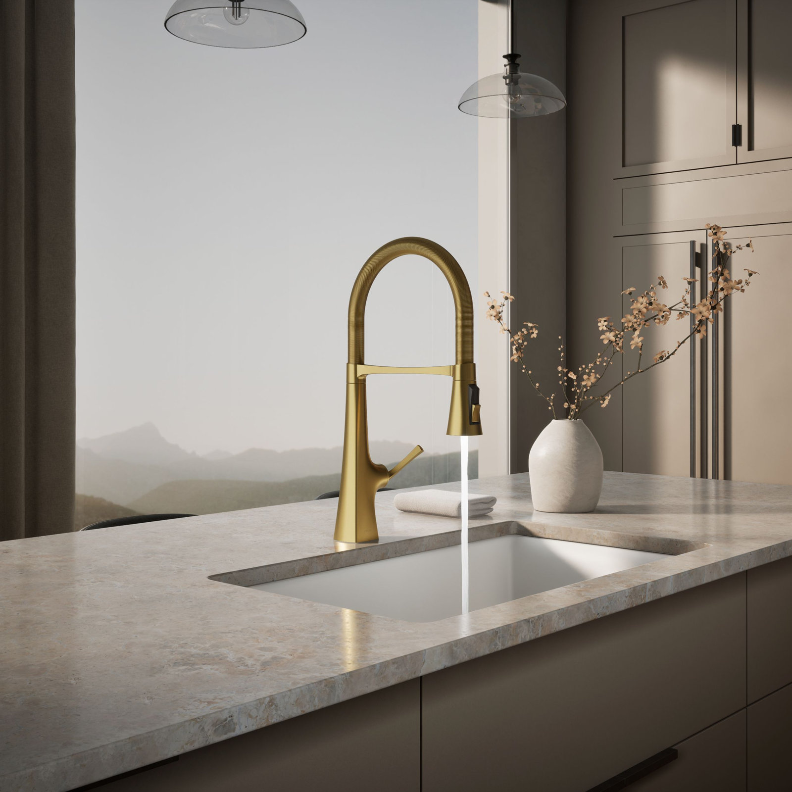 Graze Single Handle Kitchen Faucet with 21-9/16" Spout, Vibrant Brushed Moderne Brass