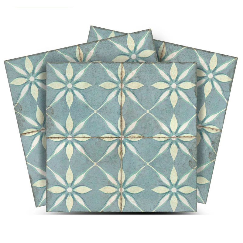 Carreau de mosaïque floral auto-adhésif en vinyle 8 po x 8 po, Bleu