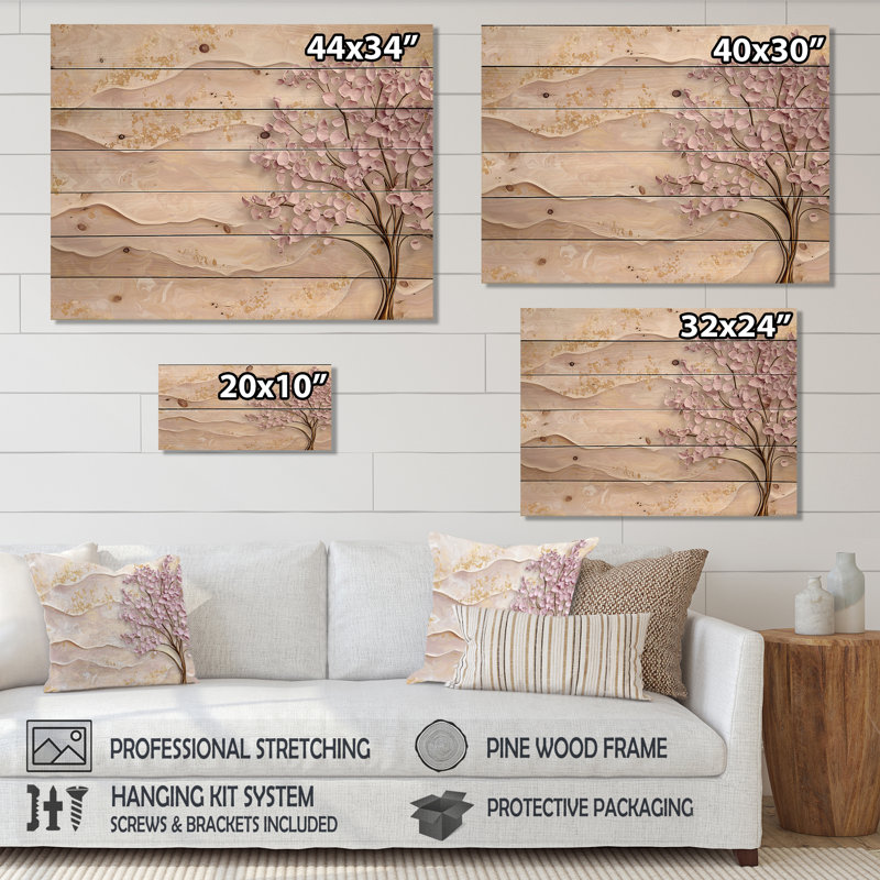 Bloom, arbre d'acacia Horizon I - paysage moderne, impression sur bois brun sur bois de pin naturel