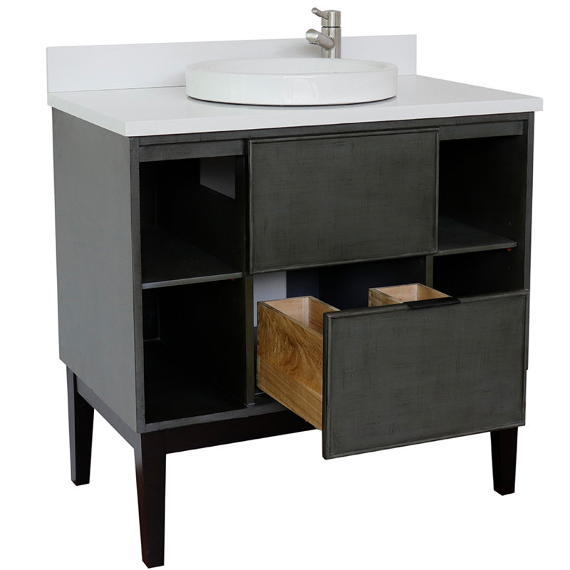 37'' Single Bathroom Vanity with Top, White Quartz