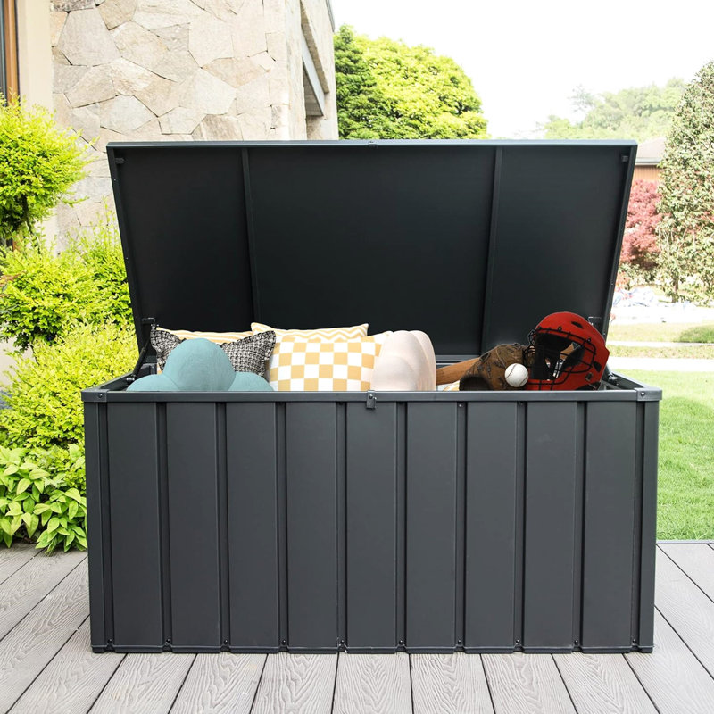 Boîte verrouillable pour l'extérieur 120 gallons - imperméable, pour coussins de patio, coussins, accessoires, grand rangement gris foncé verrouillable, plaisir