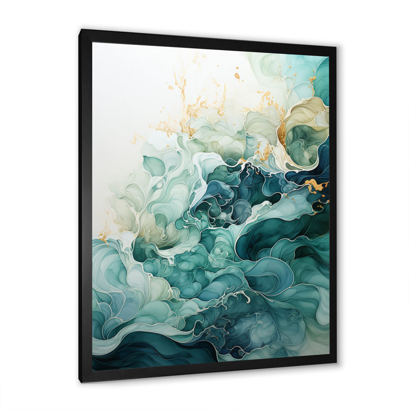 Jaici sarcelle or minimalisme sérénité en mouvement - décoration murale minimalisme, H 44 po x l 34 po x P 1,5 po