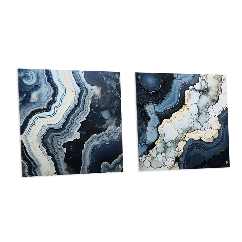 Blue Stone Geode Minimalisme - Ensemble de 2 verres muraux en acrylique Spiritual Stone, H 36 po x l 73 po