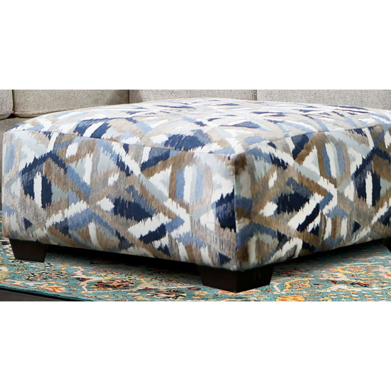 Repose-pieds carré de style contemporain avec pieds en plastique et ressorts ensachés, Gris te bleu