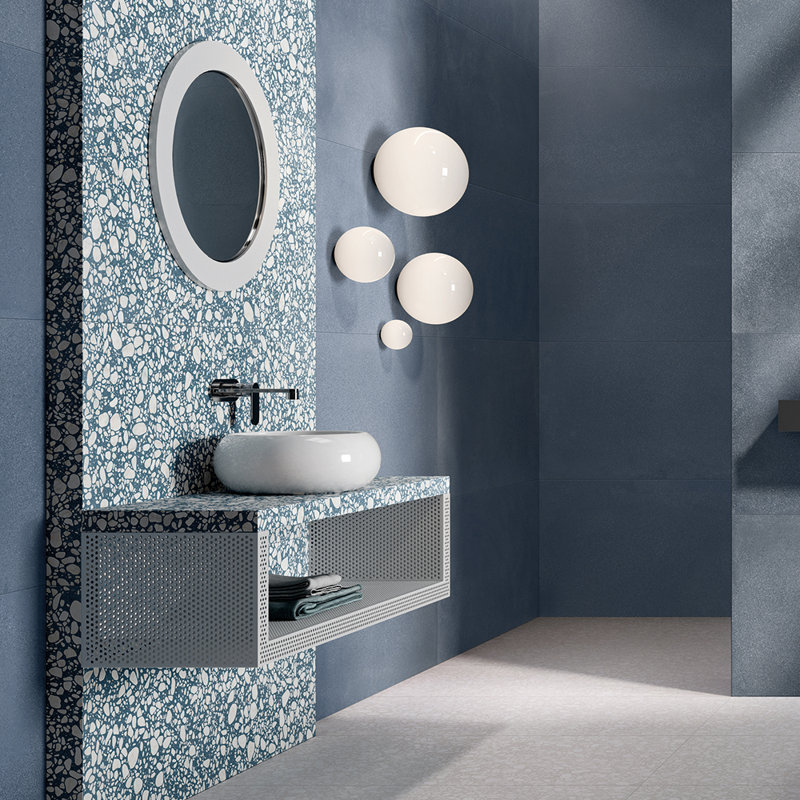 Carreau de mur et de plancher en porcelaine mate 24 po x 24 po Terrazzo 2.0, Pop bleu