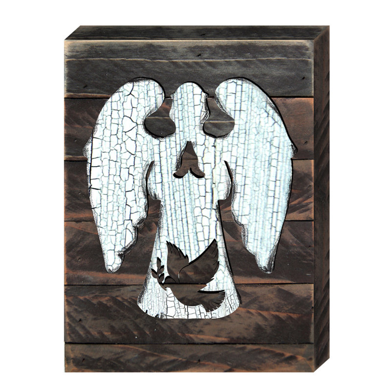 Décoration murale ange avec colombe, H 8 po x l 6 po x P 1,75 po