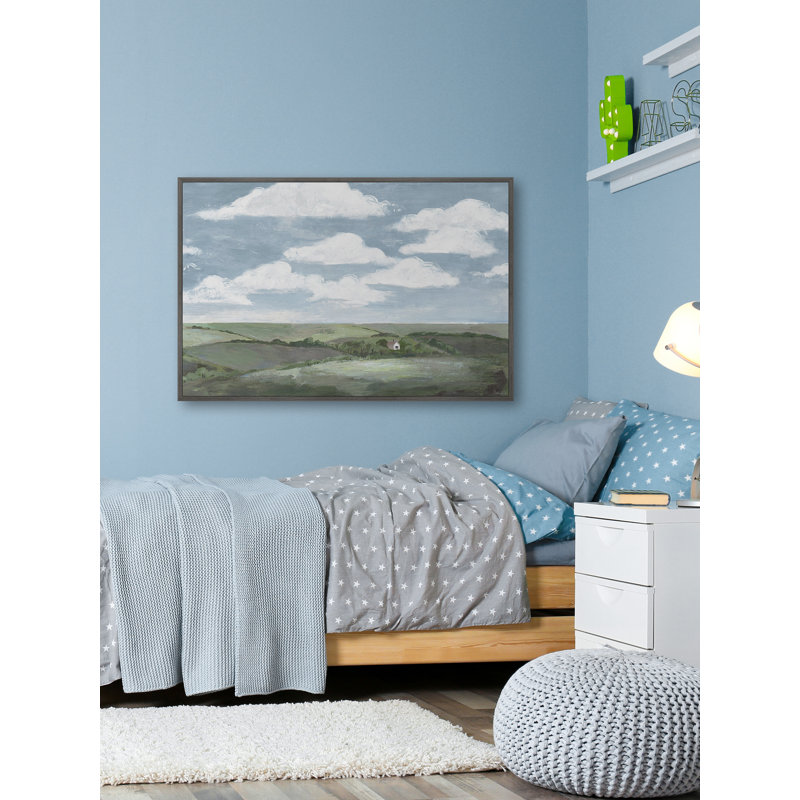 Barn At The Hilltop by Parvez Taj - Floater Frame Painting on Canvas, 101cm H x 152cm W x 3.81cm D