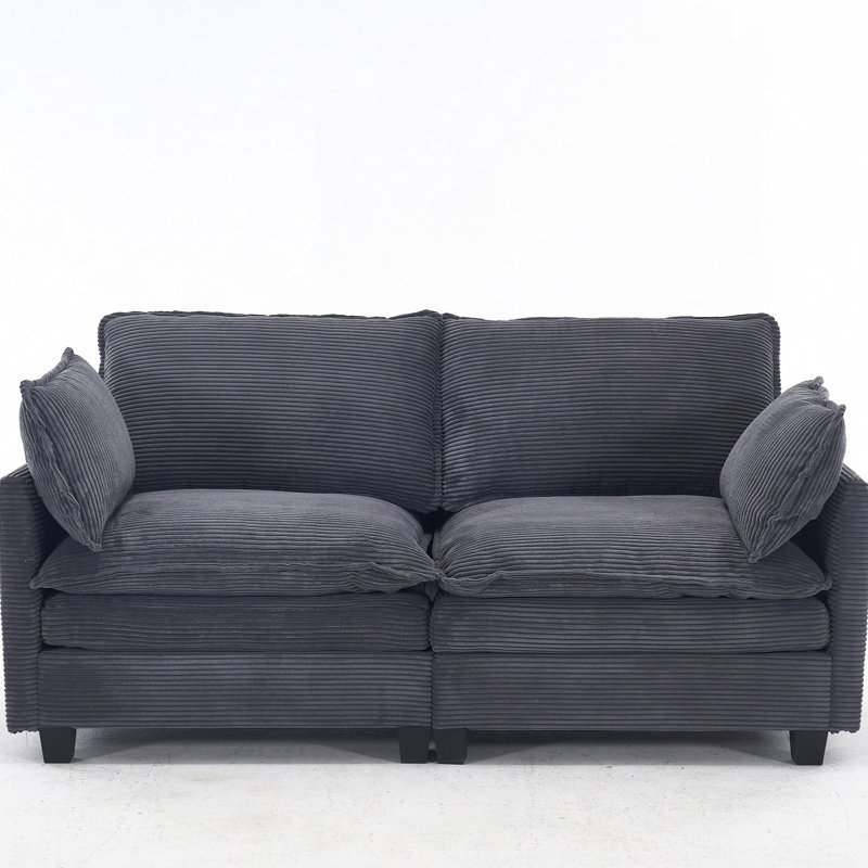 Labannah 2-Seater Sectional Sofa with Lumbar Pillows, Dark Gray Velvet