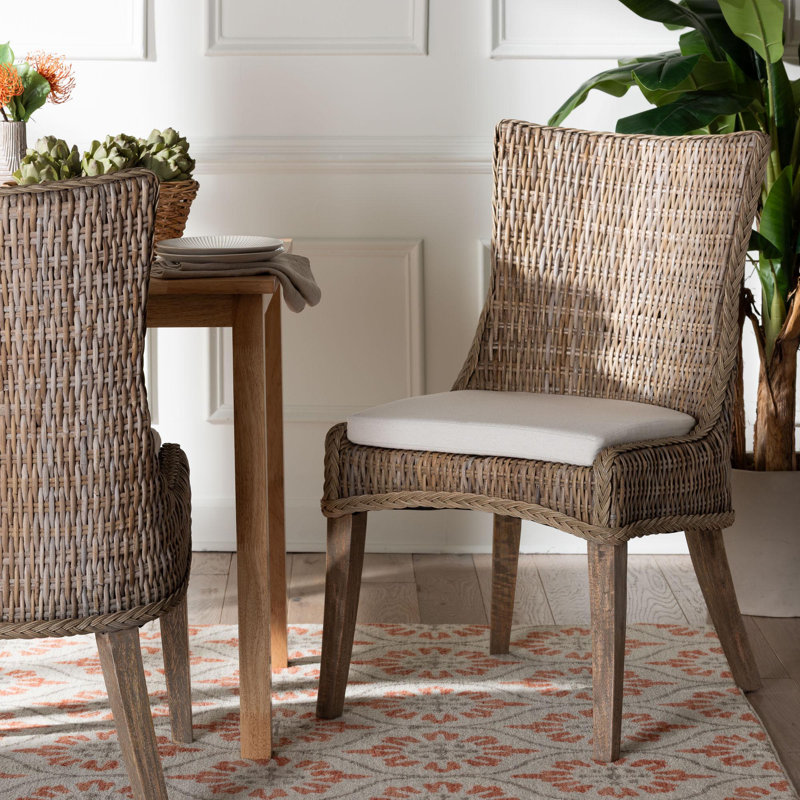 Chaise de salle à manger en rotin naturel avec coussin Bali - Pari Derris Bali, Gris délavé