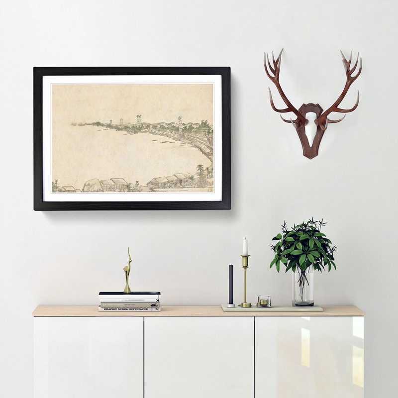 Coastline by Katsushika Hokusai - Framed Print, 36cm H x 48cm W x 2cm D, Black Framed